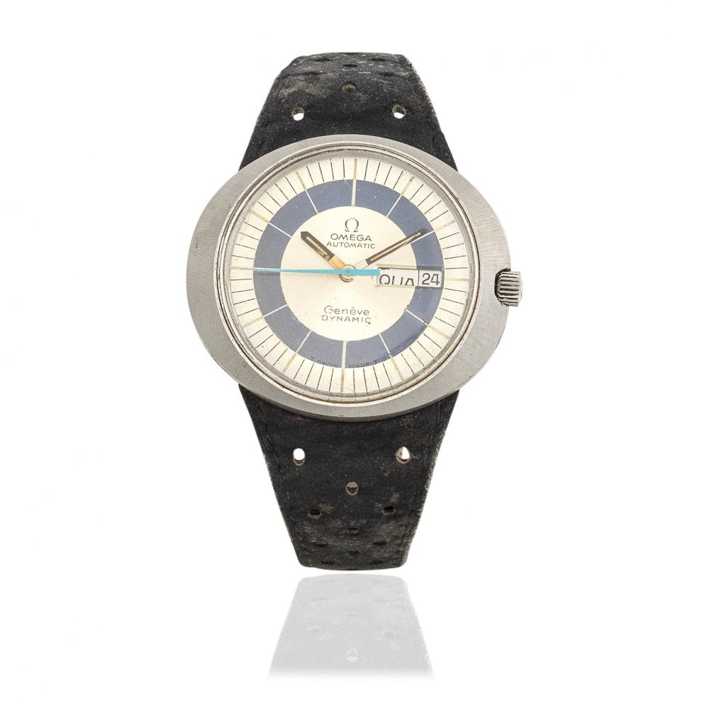 Omega. A stainless steel automatic calendar oval wristwatch
