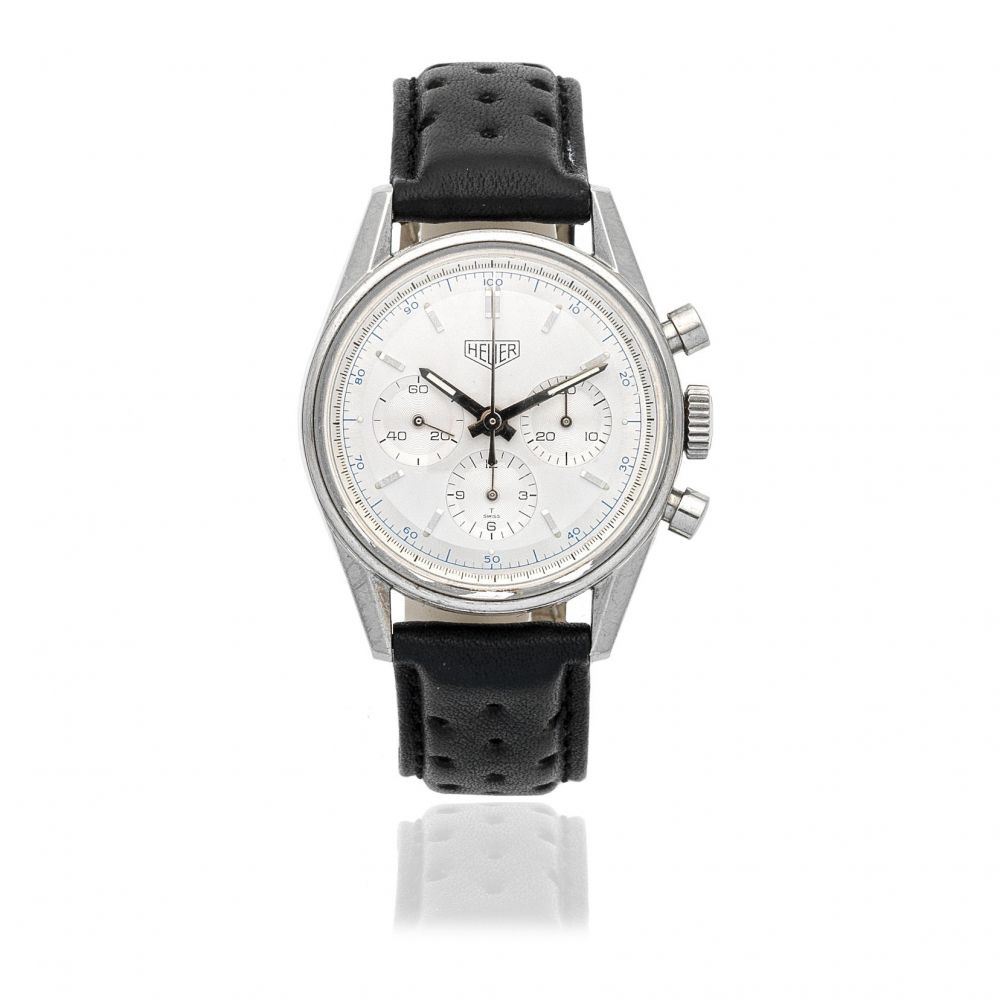 TAG Heuer. A stainless steel manual wind chronograph wristwatch