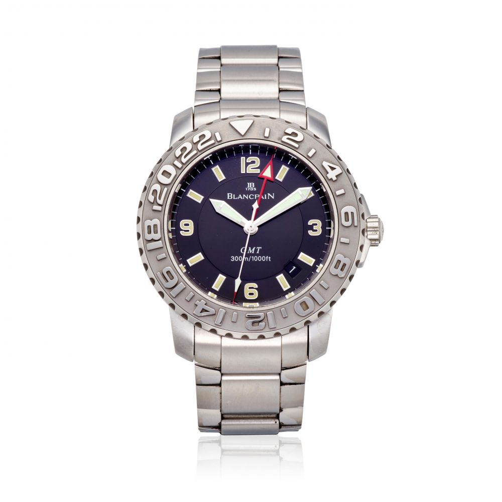 BLANCPAIN. A STAINLESS STEEL AUTOMATIC CALENDAR BRACELET WATCH