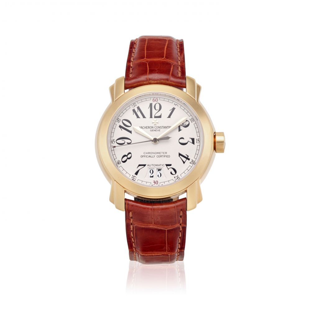 VACHERON CONSTANTIN. AN INTERESTING 18K YELLOW GOLD AUTOMATIC CALENDAR WATCH