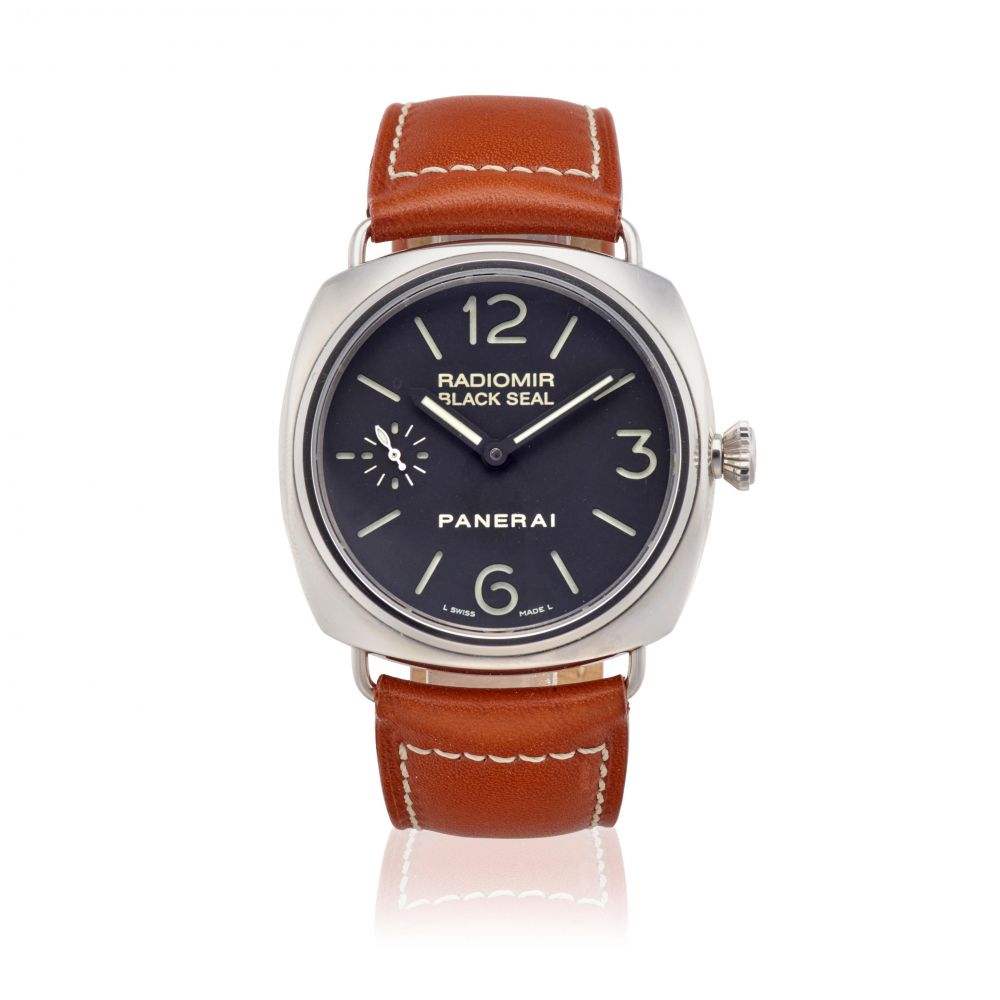 PANERAI. A LARGE STAINLESS STEEL MANUAL WIND CUSHION FORM WRISTWATCH