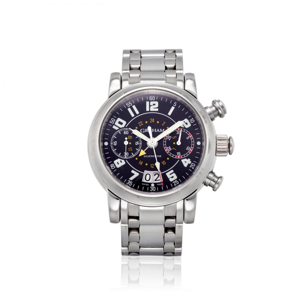 GRAHAM. A STAINLESS STEEL AUTOMATIC CALENDAR BRACELET WATCH