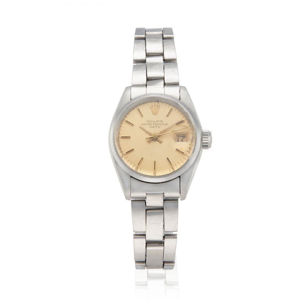 ROLEX. A STAINLESS STEEL LADY'S CALENDAR BRACELET WATCH