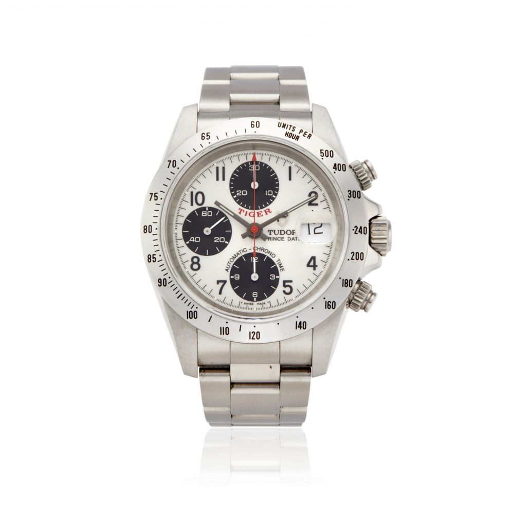 TUDOR. A STAINLESS STEEL AUTOMATIC CALENDAR CHRONOGRAPH BRACELET WATCH
