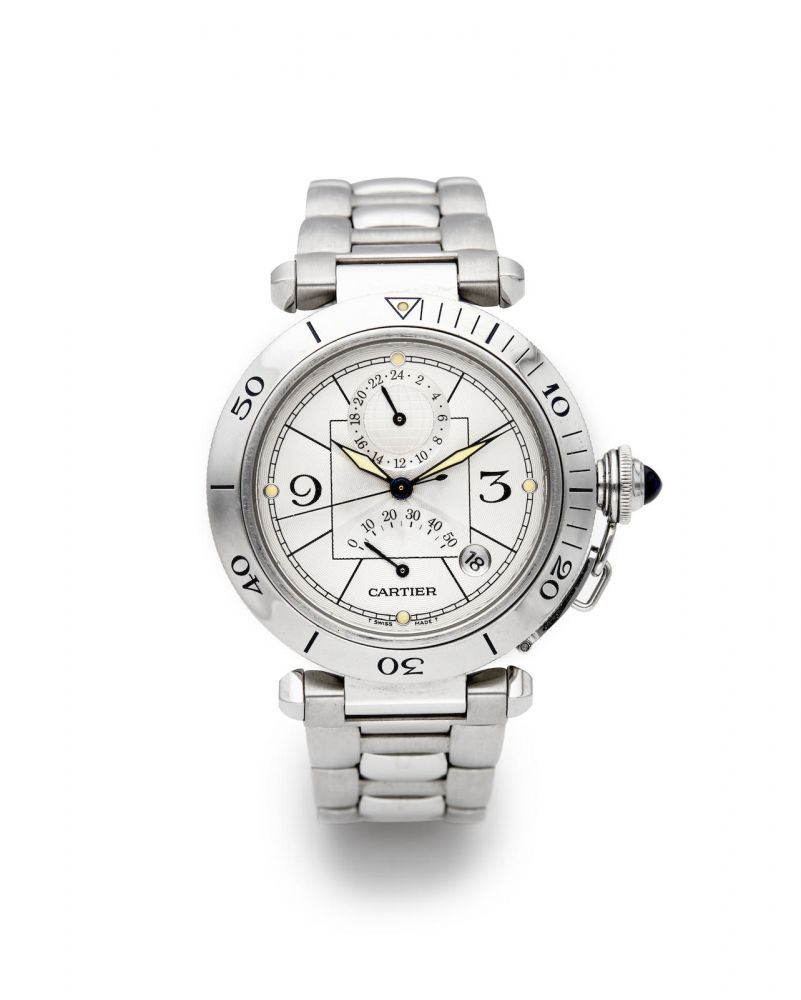 Cartier | Pasha, A Stainless Steel Dual Time Bracelet Watch with Date and Power Reserve Indication, circa 2005