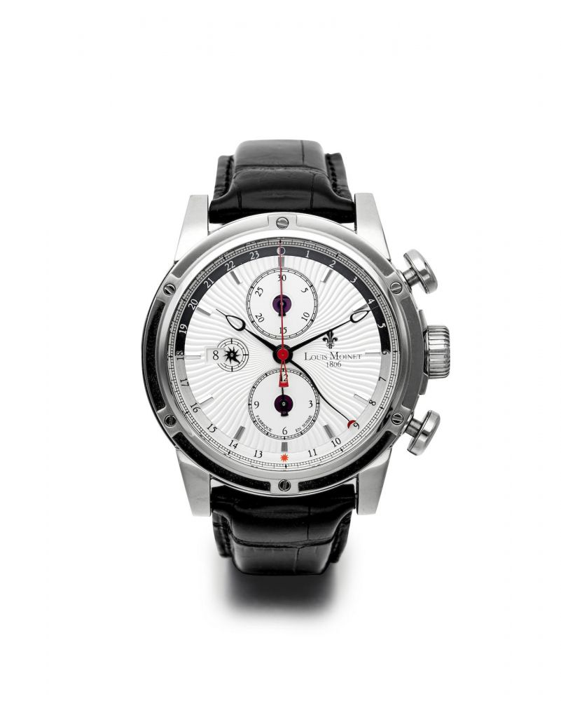 Louis Moinet | A Very Rare Limited Edition Stainless Steel Dual Time Chronograph Wristwatch with Date, circa 2015
