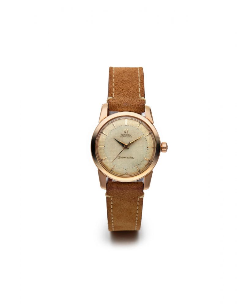 Omega | Seamaster, A Fine Pink Gold Automatic Wristwatch with Textured Honey-Comb Dial, circa 1955