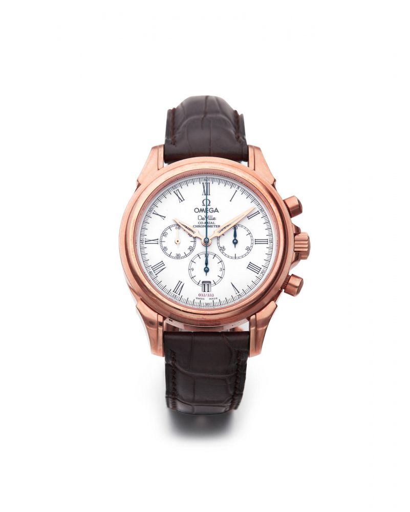Omega | De Ville Co-Axial Chronometer, A Fine Limited Edition Pink Gold Chronograph Wristwatch with Enamel Dial and Date, circa 2000
