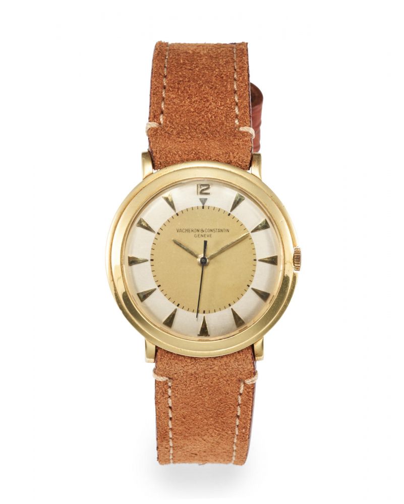 VACHERON CONSTANTIN. A FINE YELLOW GOLD CENTRE SECONDS WRISTWATCH WITH TWO TONE DIAL, CIRCA 1955