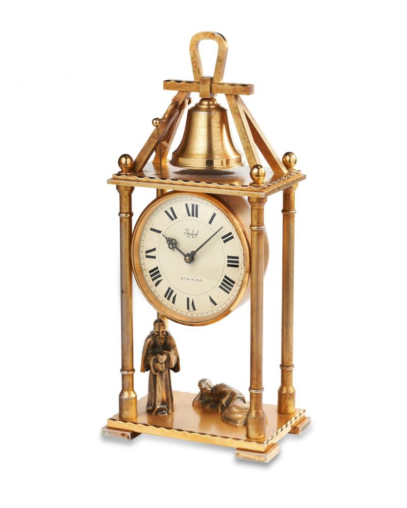 Imhof | A Gilt Brass Striking Clock with Automaton, circa 1975