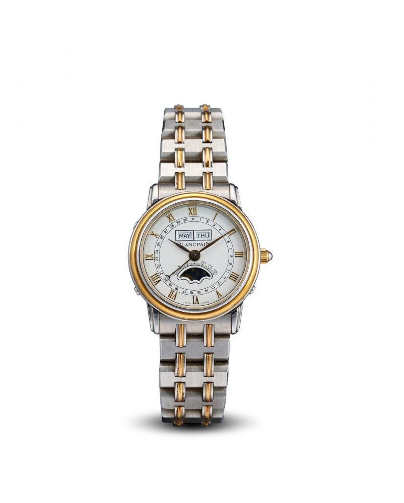 Blancpain | Villeret Moon Phase, A Stainless Steel and Yellow Gold Triple Calendar Bracelet Watch with Moonphase, circa 1995
