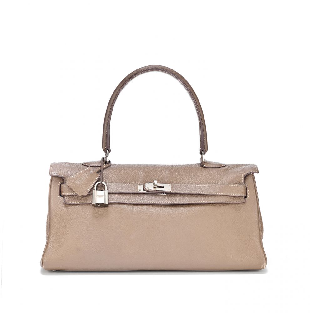 AN ÉTOUPE CLEMENCE LEATHER RETOURNÉ SHOULDER KELLY 40