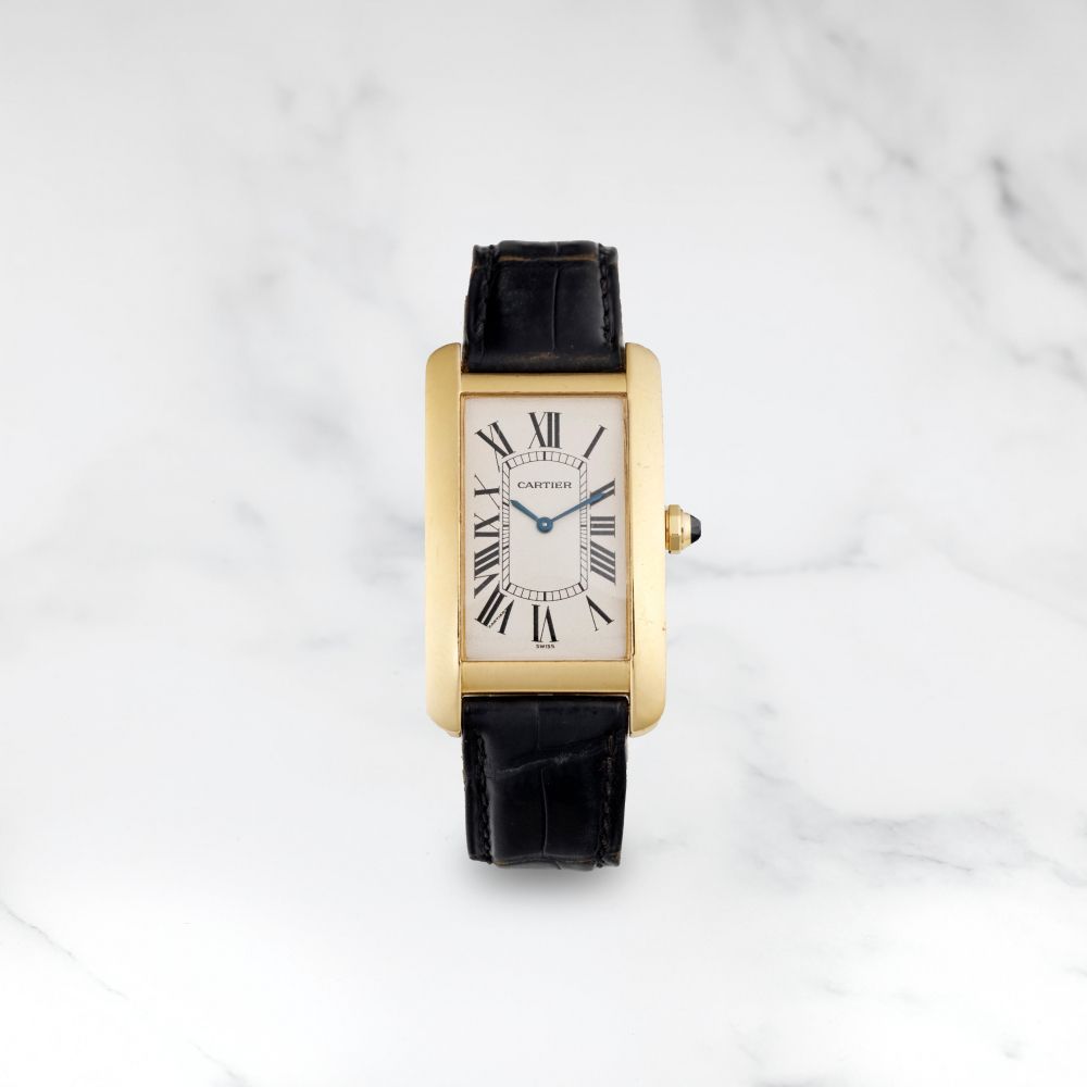 CARTIER. MONTRE BRACELET EN OR JAUNE 18K (750) DE FORME RECTANGULAIRE MOUVEMENT MECANIQUE