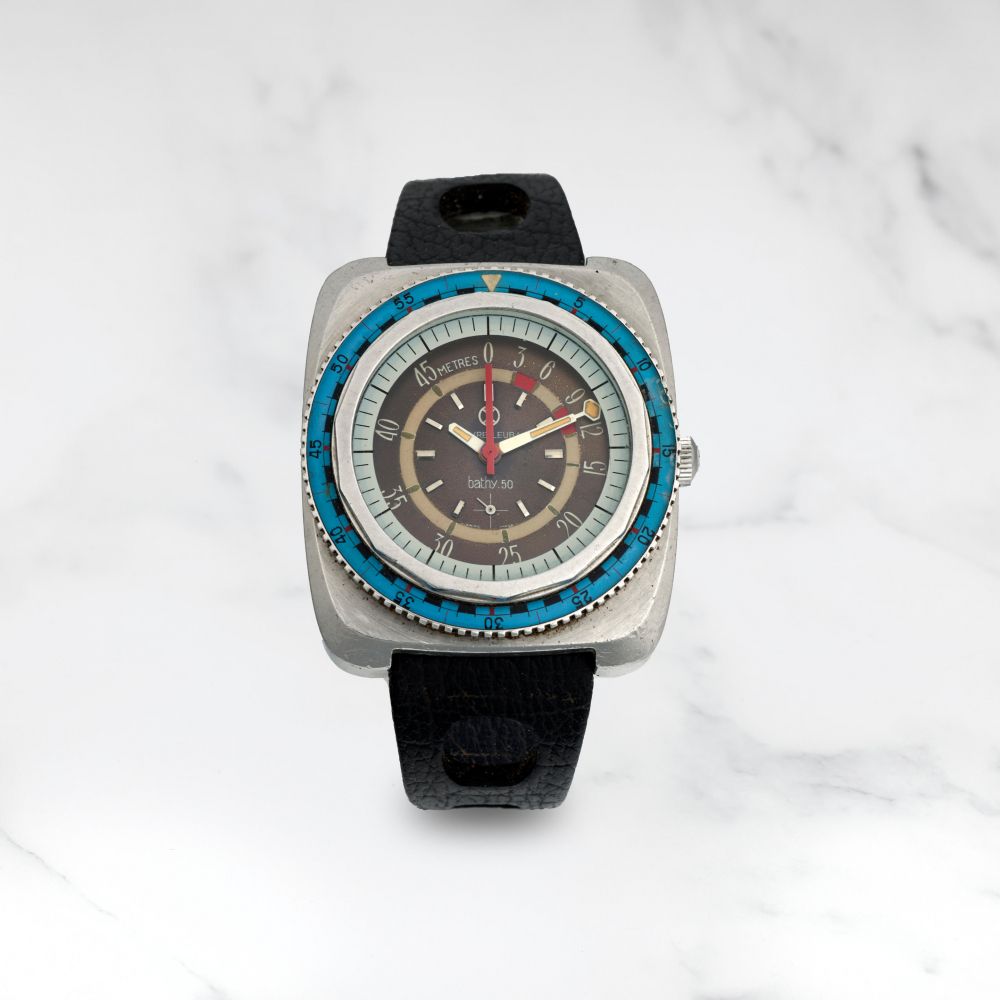 FAVRE-LEUBA. MONTRE BRACELET DE PLONGEE EN ACIER AVEC PROFONDIMETRE MOUVEMENT MECANIQUE