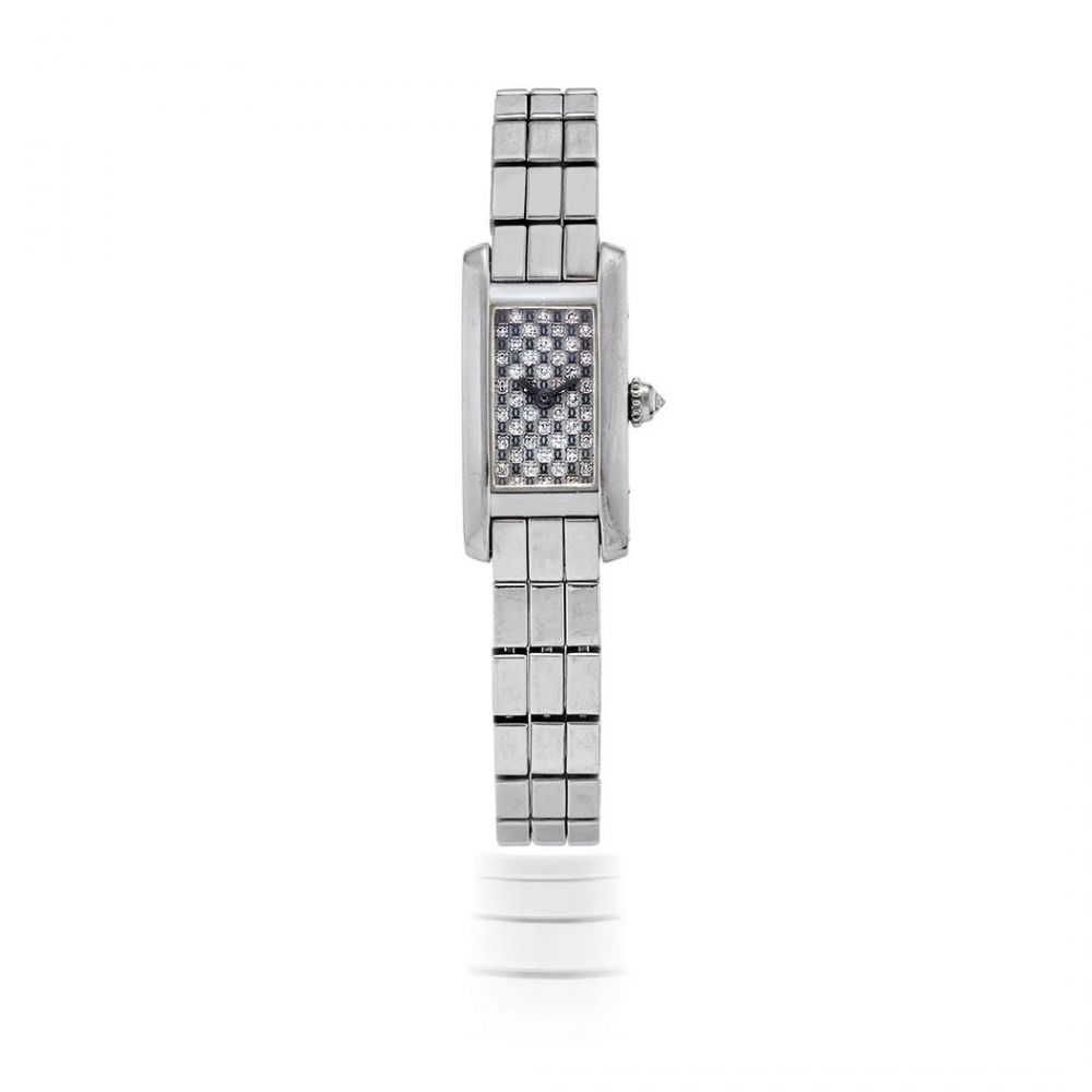 CARTIER. MONTRE BRACELET DE DAME EN OR JAUNE 18K (750) SERTIE DE DIAMANTS MOUVEMENT QUARTZ