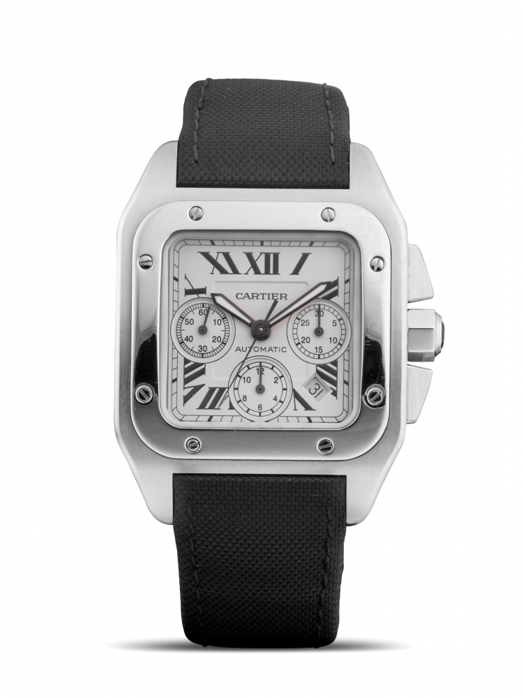 CARTIER | SANTOS 100 XL, REF.2740, A STAINLESS STEEL CHRONOGRAPH WRISTWATCH WITH DATE, CIRCA 2015