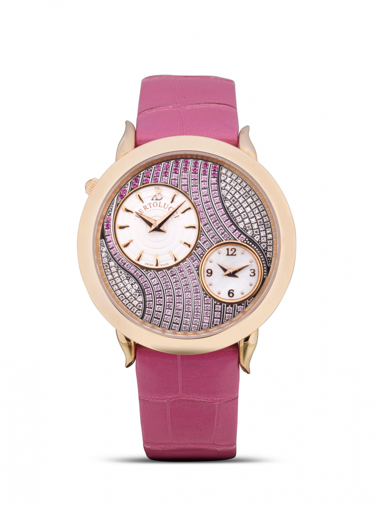 BERTOLUCCI | VOLTA, REF.1213.50, A NEW OLD STOCK PINK GOLD, SAPPHIRE AND DIAMOND-SET WRISTWATCH WITH MOTHER-OF-PEARL DIAL, CIRCA 2012