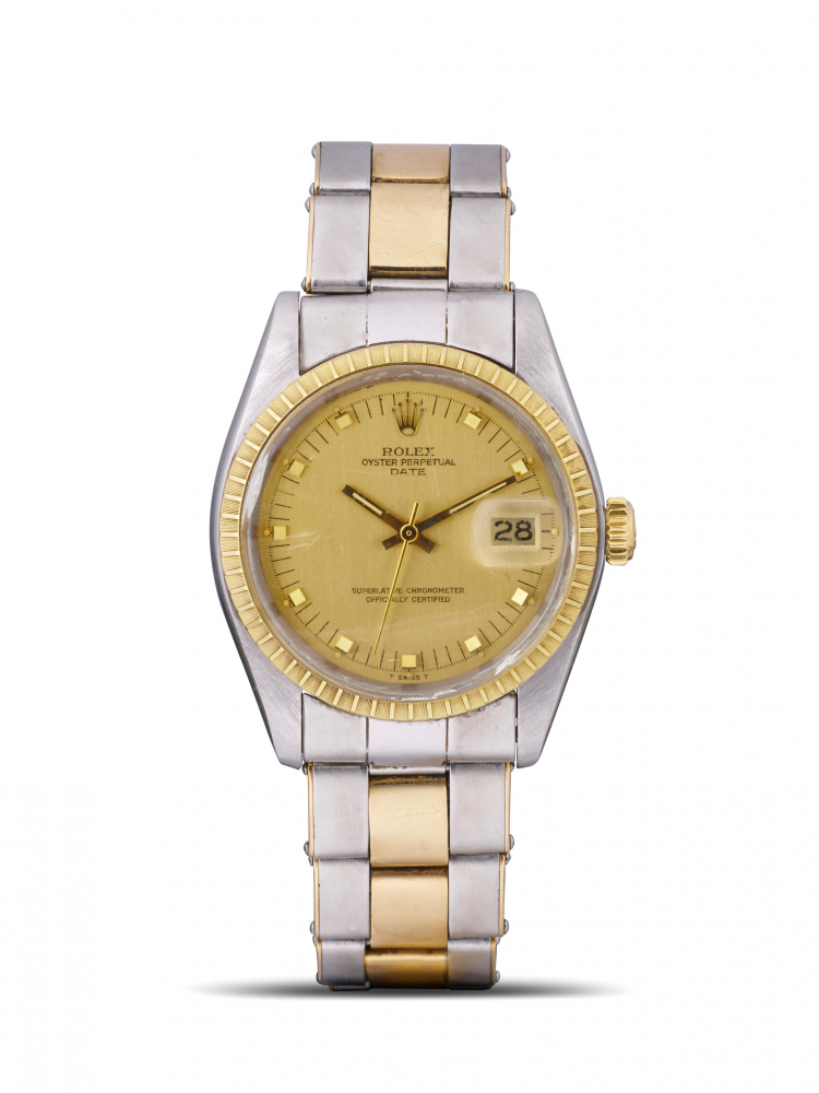 ROLEX | OYSTER PERPETUAL DATE, REF.1505, A STAINLESS STEEL AND YELLOW GOLD BRACELET WATCH WITH DATE, CIRCA 1978