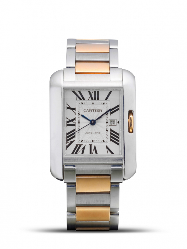 CARTIER | TANK ANGLAISE, A STAINLESS STEEL AND YELLOW GOLD BRACELET WATCH WITH DATE, CIRCA 2000