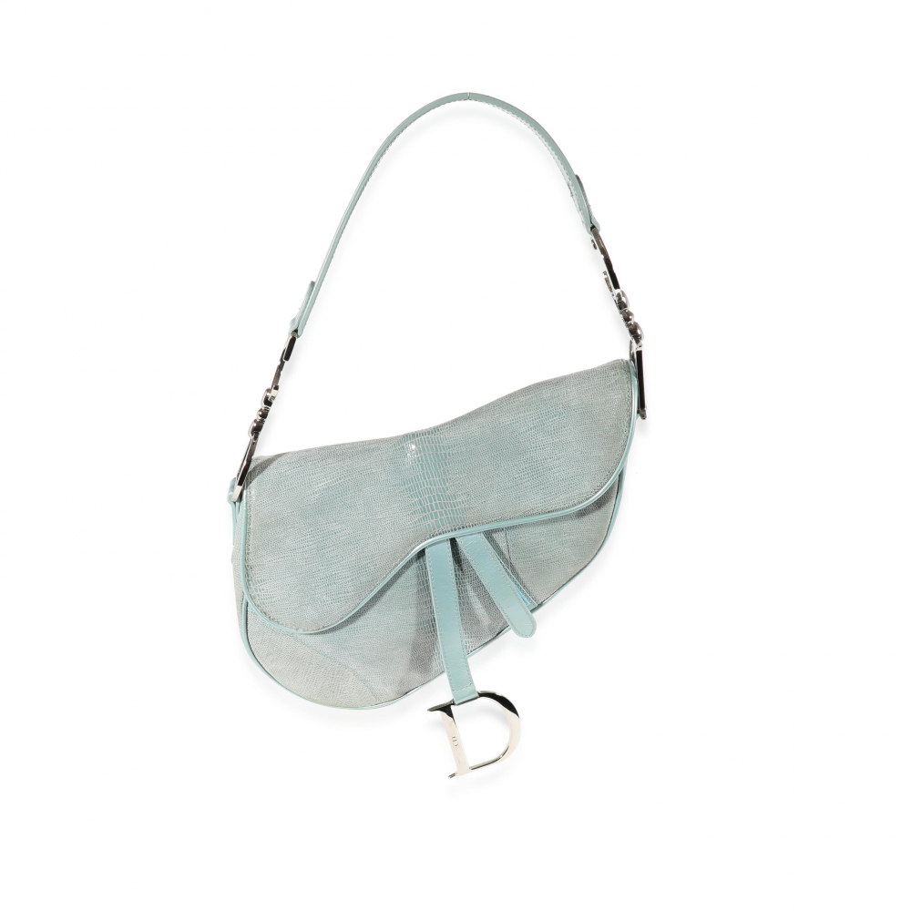 Dior: a Vintage Light Blue Lizard-Embossed Saddle Bag