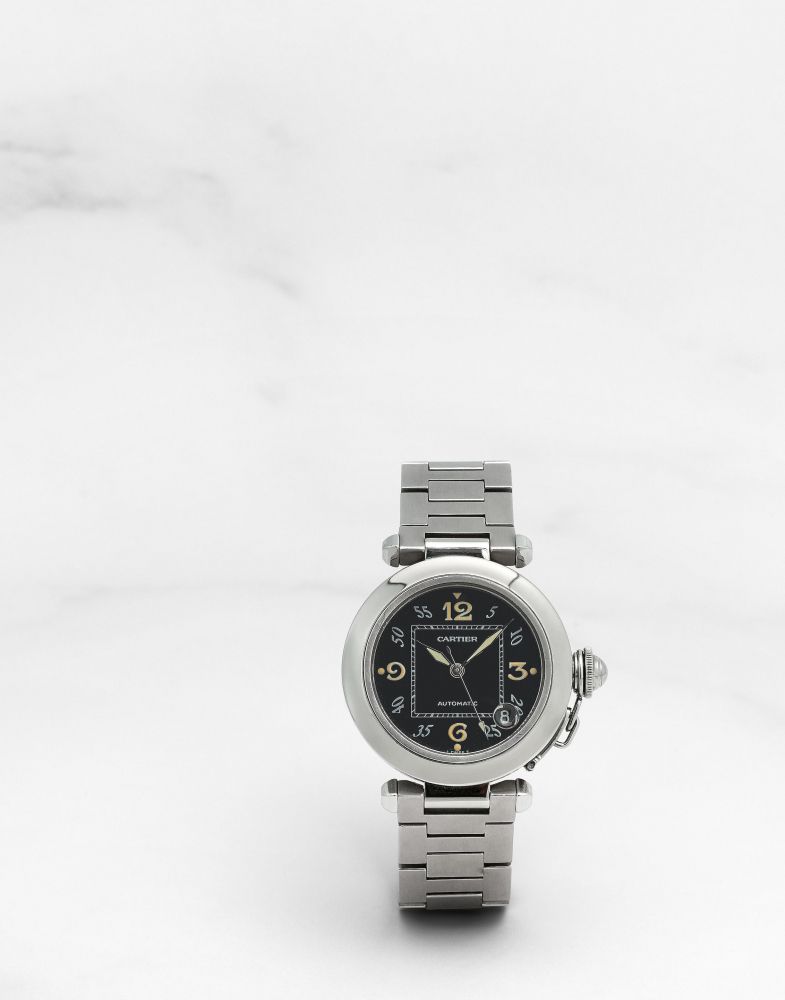 CARTIER. MONTRE BRACELET EN ACIER AVEC DATE MOUVEMENT AUTOMATIQUE