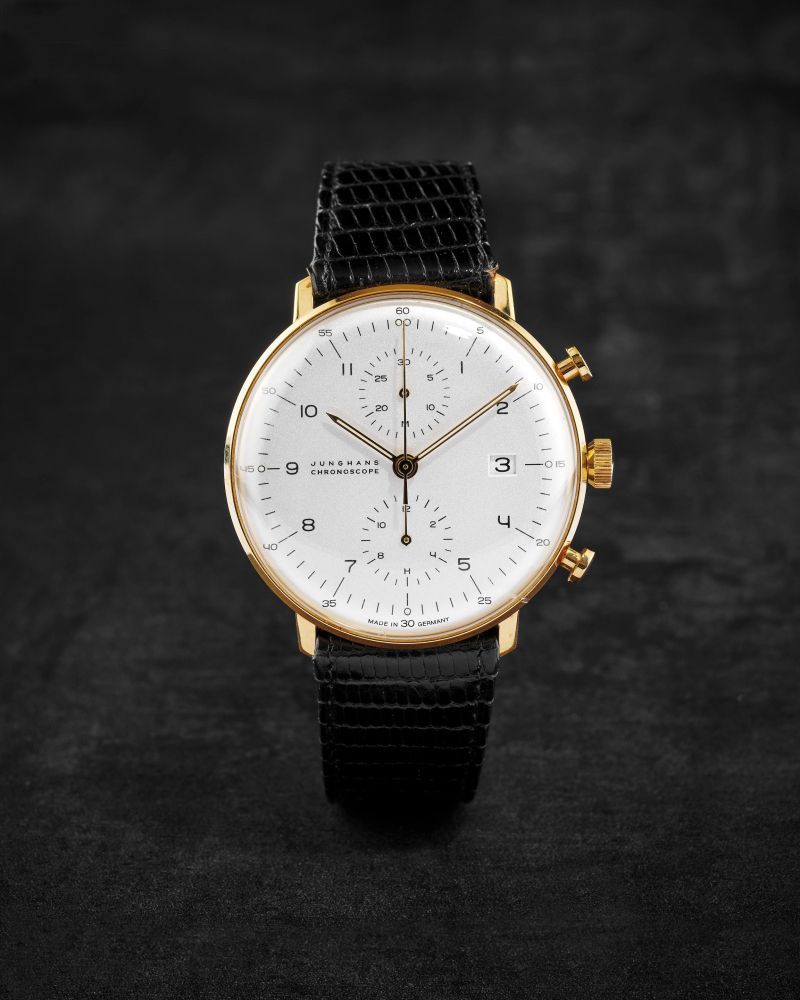 JUNGHANS. CHRONOGRAPHE BRACELET EN PLAQUE OR AVEC DATE MOUVEMENT AUTOMATIQUE