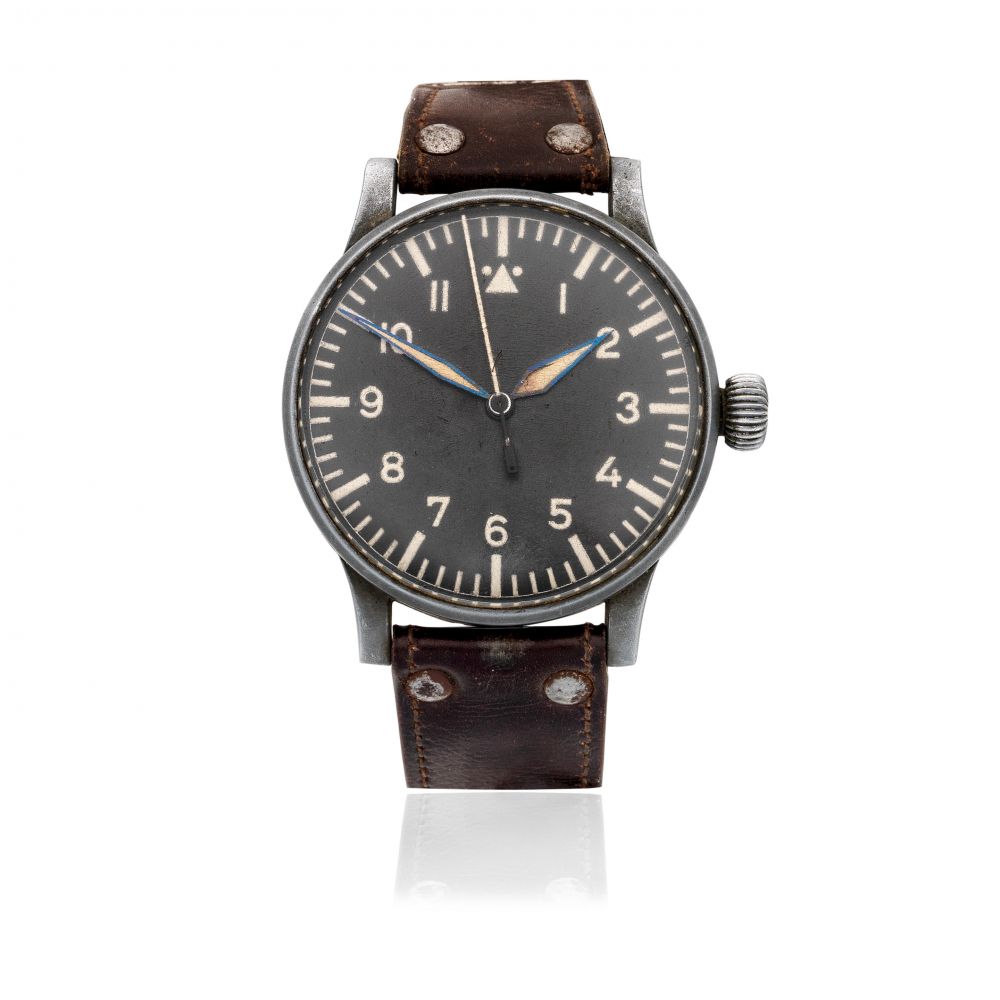 Wempe. An oversized German military steel manual wind observation wristwatch