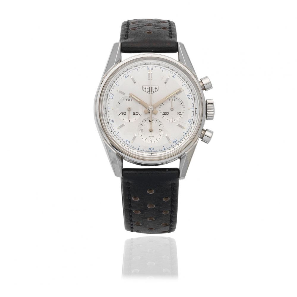 TAG Heuer. A stainless steel manual wind chronograph wristwatch