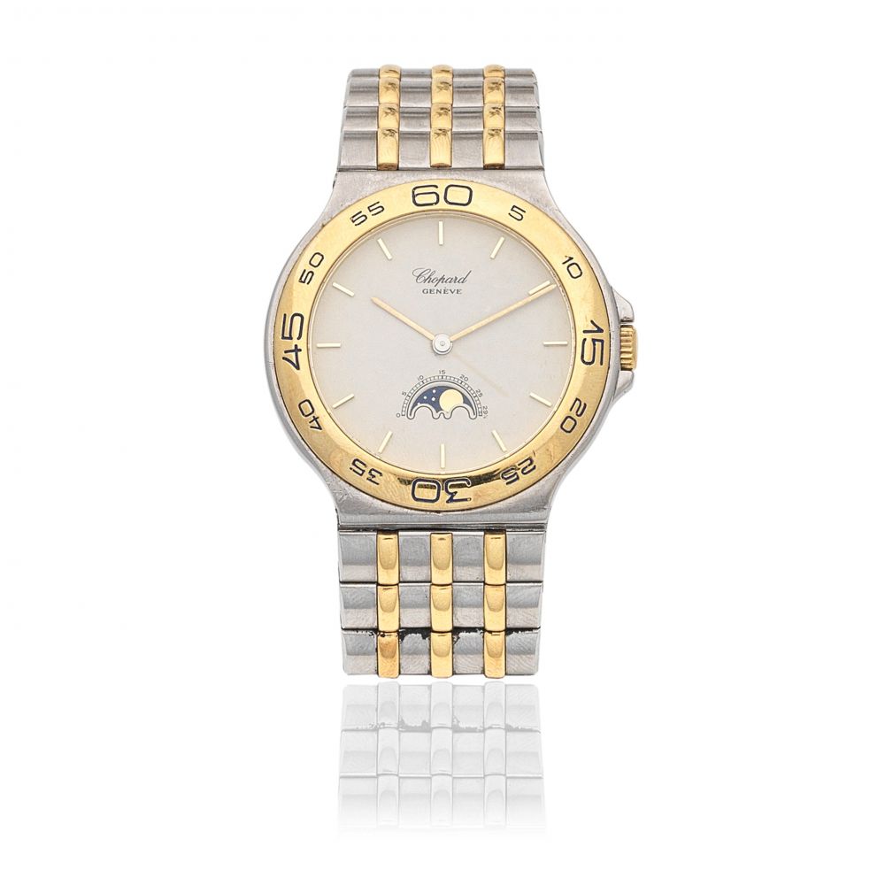 Chopard. A stainless steel and gold quartz bracelet watch with moon phase