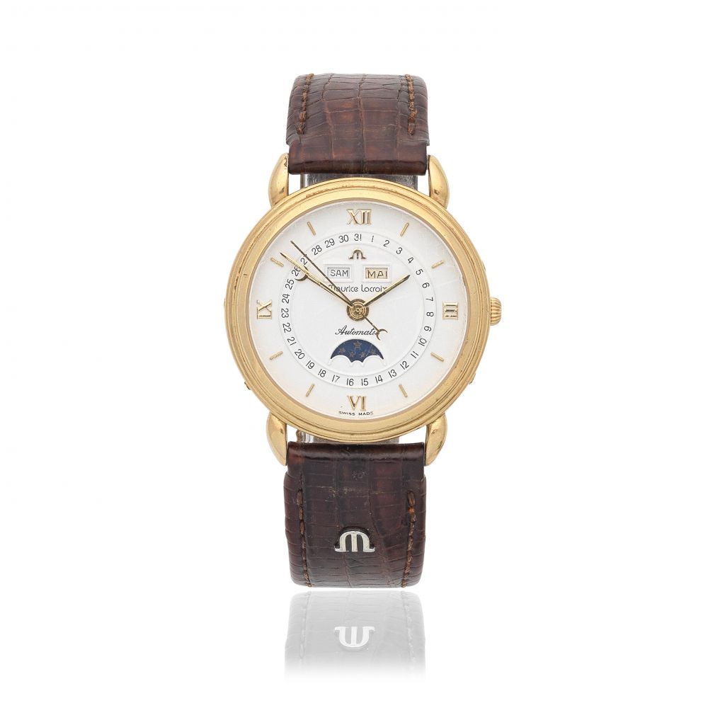 Maurice Lacroix. A gold plated automatic triple calendar wristwatch