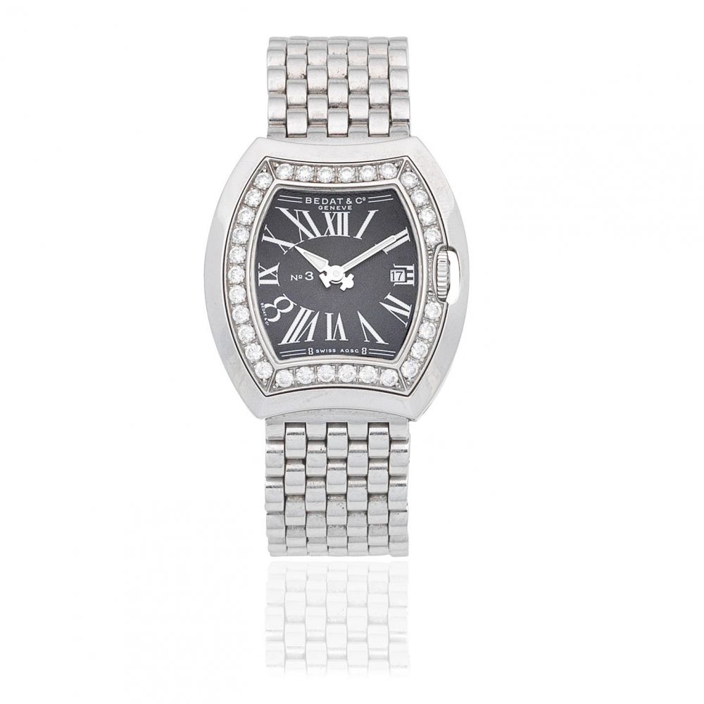 Bedat Co. A lady's stainless steel and diamond set quartz calendar bracelet watch