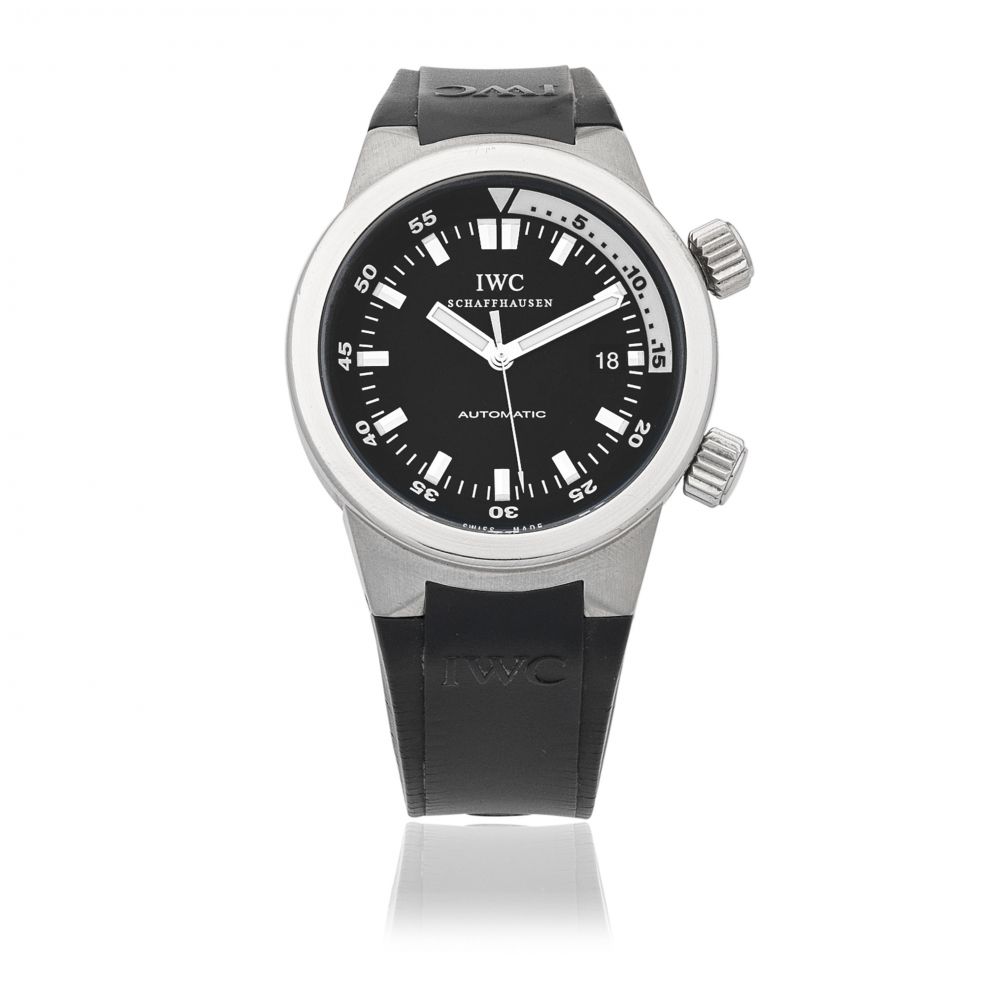 IWC. A stainless steel automatic calendar wristwatch