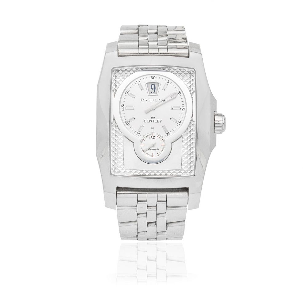 Breitling for Bentley. A stainless steel automatic rectangular bracelet watch with jump hour