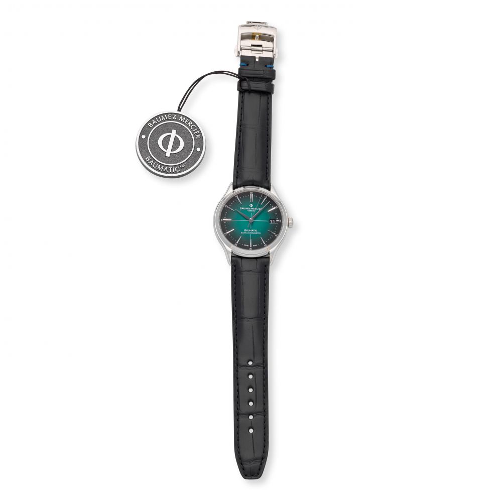 Baume Mercier. A stainless steel automatic calendar wristwatch