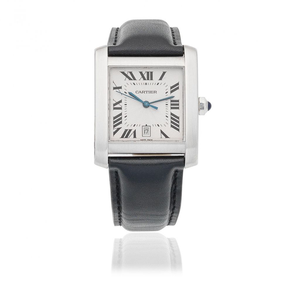 Cartier. A rare stainless steel automatic calendar wristwatch