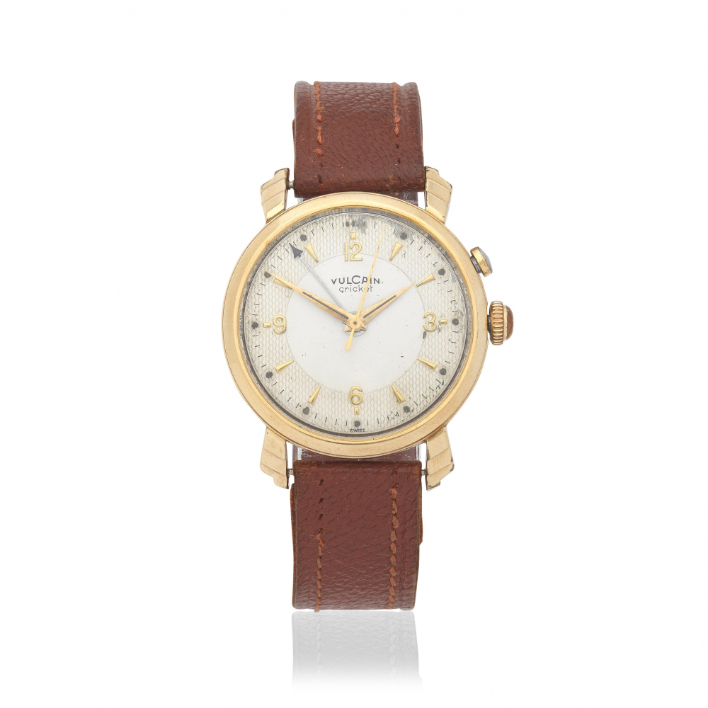 Vulcain. A gold plated stainless steel automatic alarm wristwatch