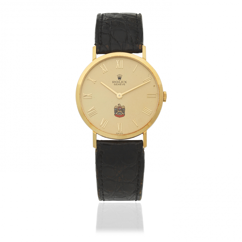 Rolex. An 18K gold manual wind wristwatch with emblem of the UAE