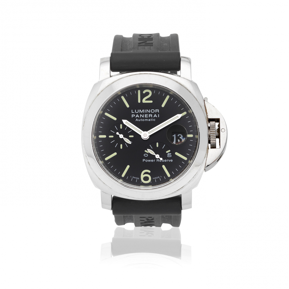 Panerai. A stainless steel automatic calendar wristwatch with power reserve
