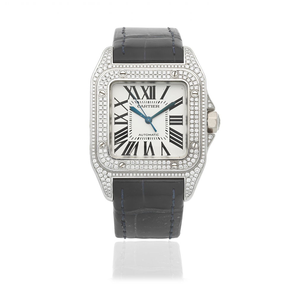 Cartier. An 18K white gold and diamond set automatic wristwatch