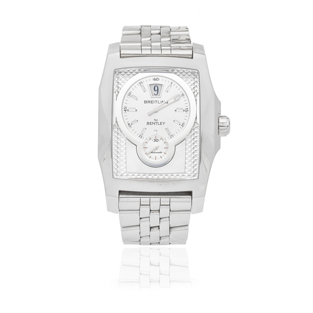 Breitling for Bentley. A stainless steel automatic rectangular bracelet watch with jump hour