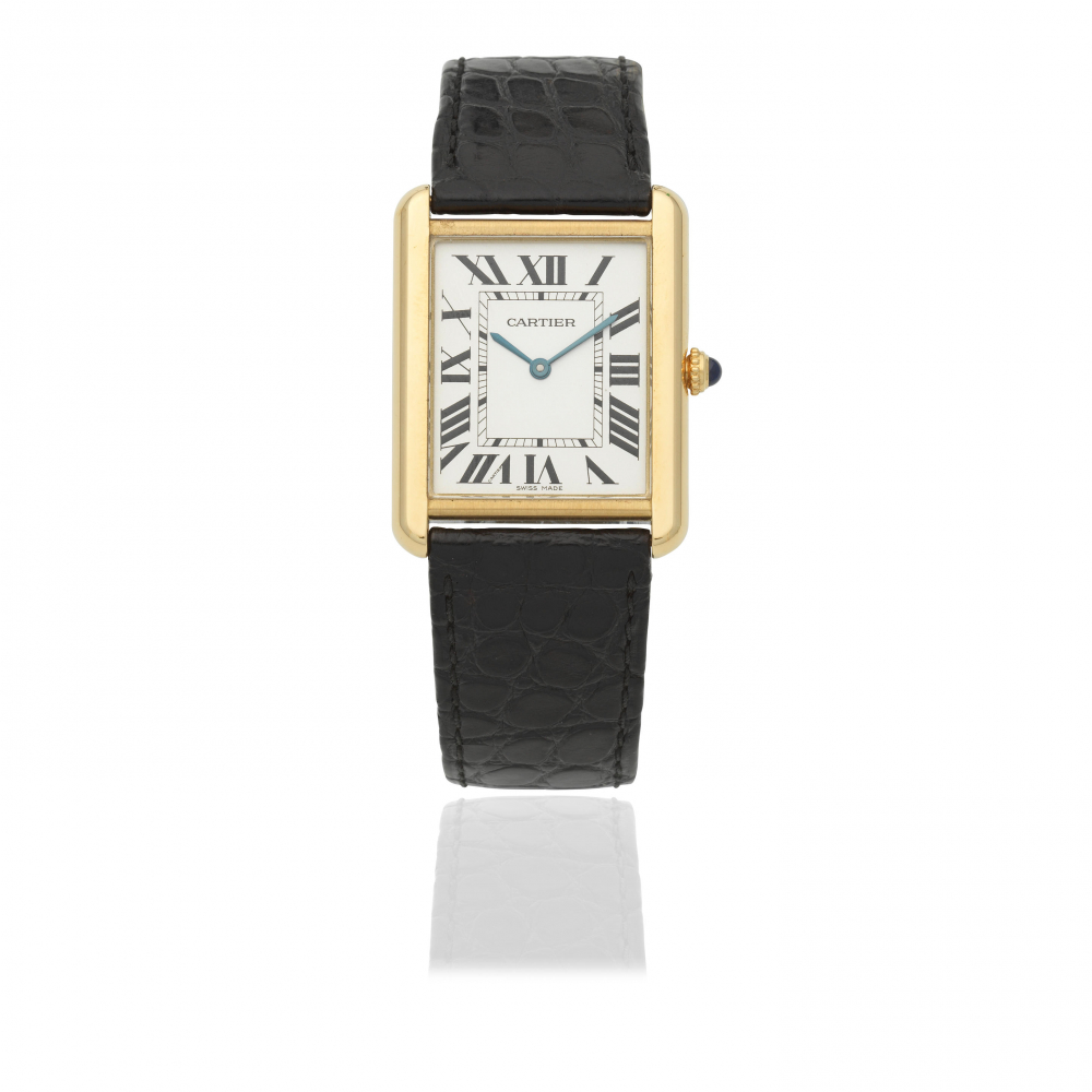 Cartier. A gold plated steel quartz rectangular wristwatch