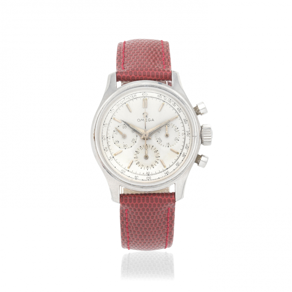 Omega. A stainless steel manual wind chronograph wristwatch