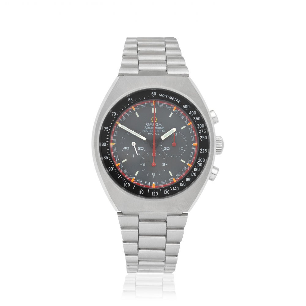 Omega. A stainless steel manual wind chronograph bracelet watch with racing dial