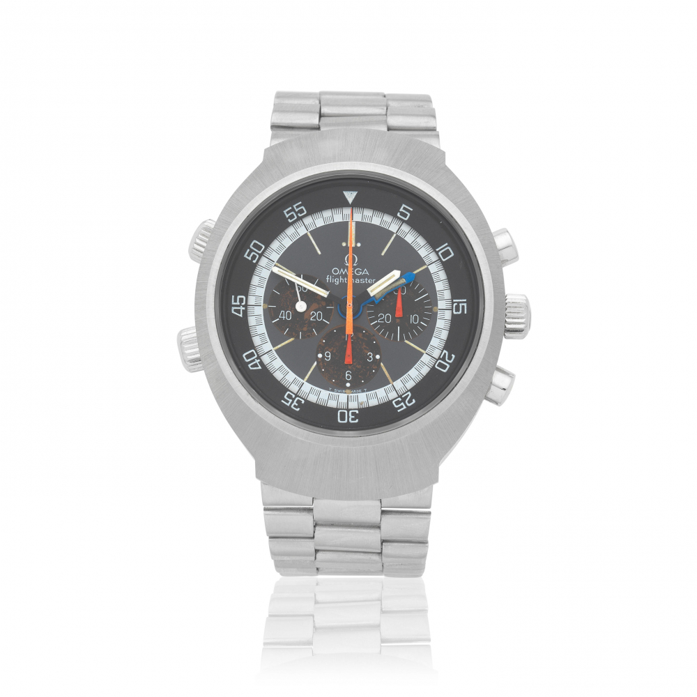Omega. A stainless steel manual wind chronograph bracelet watch