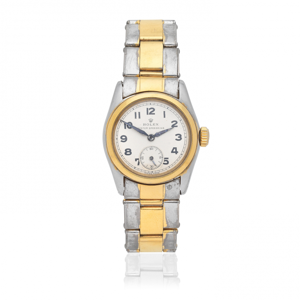 Rolex. A stainless steel and gold plated manual wind bracelet watch