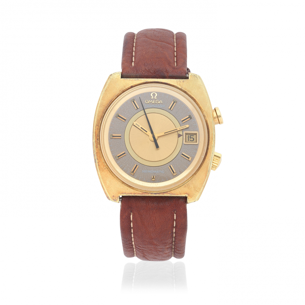 Omega. A gold plated and stainless steel automatic calendar wristwatch with alarm