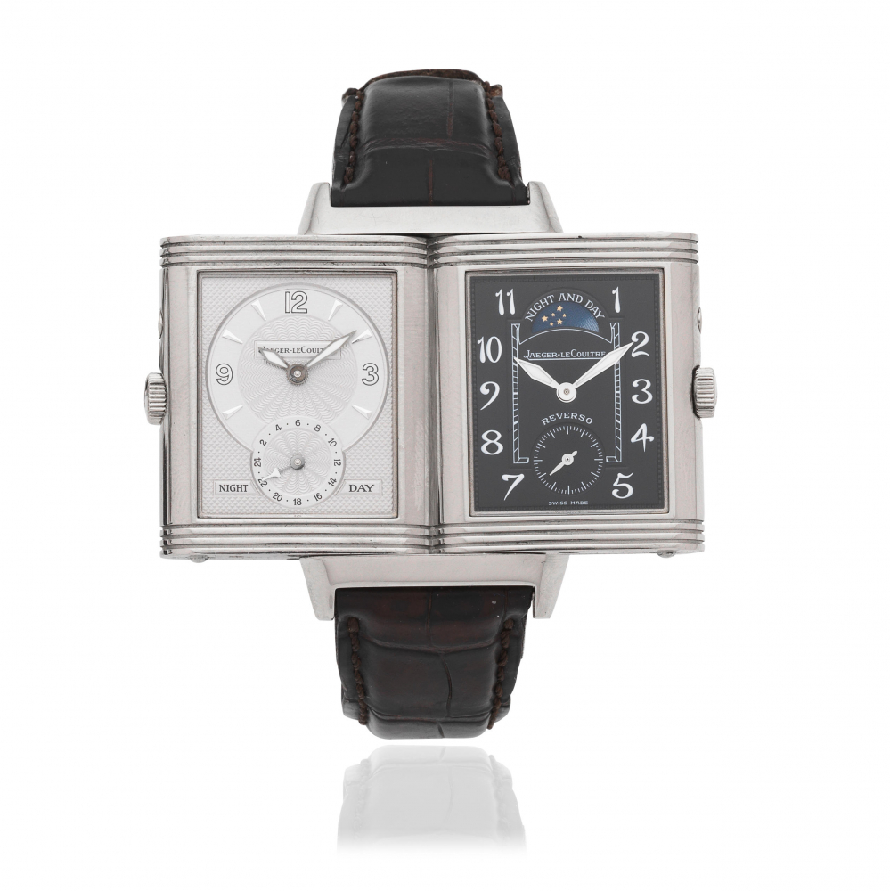 Jaeger-LeCoultre. An 18K white gold manual wind reversible dual sided wristwatch