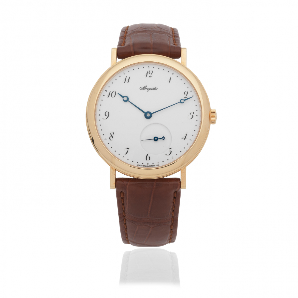 Breguet. An 18K gold automatic wristwatch with enamel dial