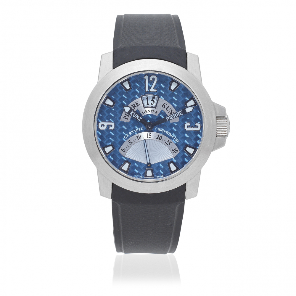 Pierre Kunz. A stainless steel automatic calendar wristwatch with retrograde seconds