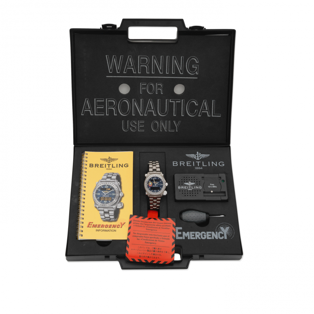 Breitling. A Limited Edition titanium quartz bracelet watch with micro antennae for aviation emergency frequency 121.5MHz